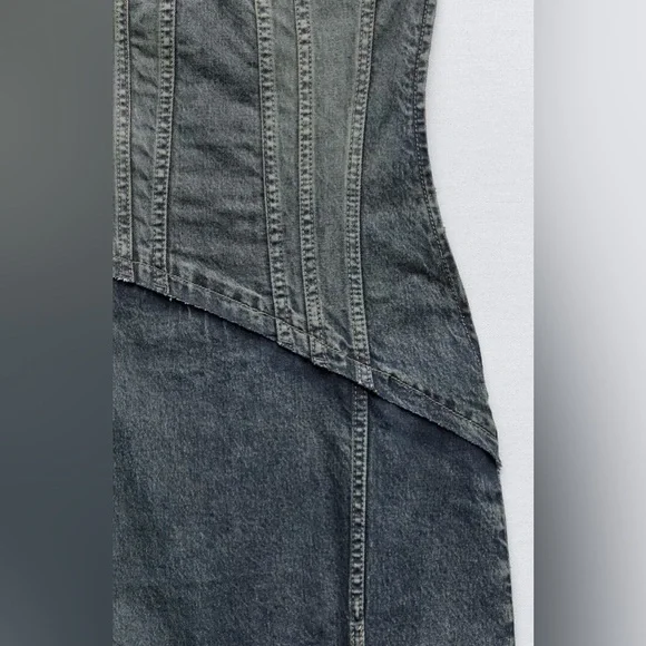 Zara TRF STRAPLESS DENIM MIDI DRESS. Navy Blue. Size XS. New with Tags. - Picture 8 of 10